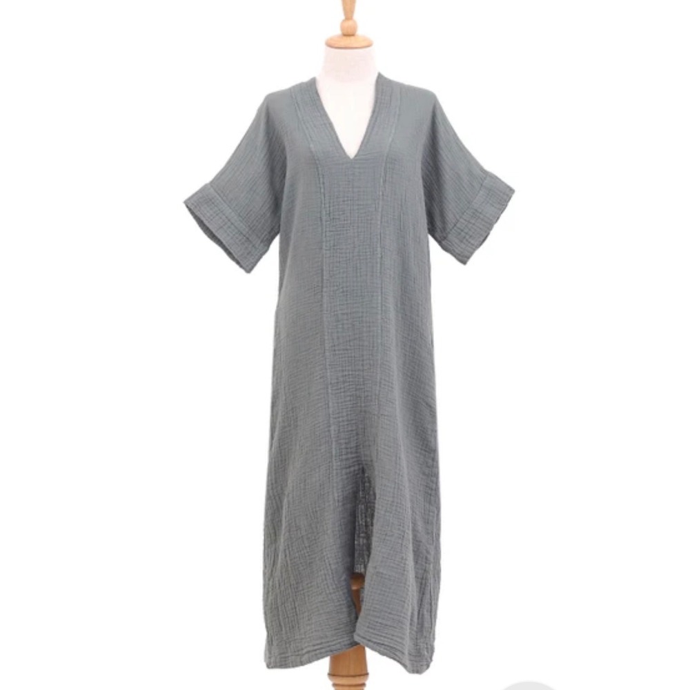 BAREFOOT DREAMS MALIBU Women Cotton Gauze Midi Dress Size M Coastal Boho Soft